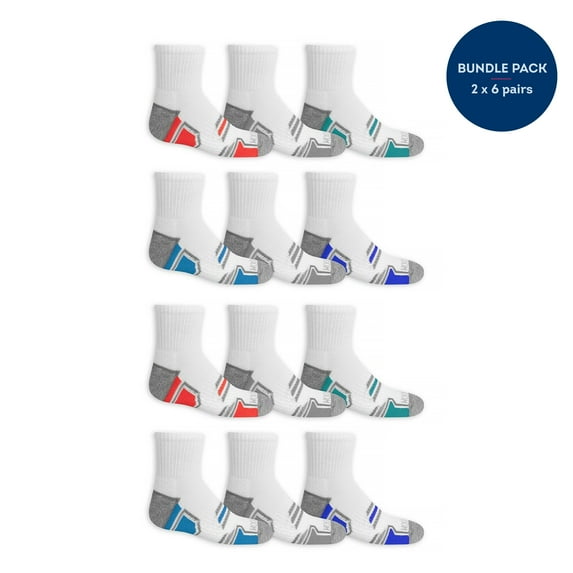 Fruit of the Loom Active Ankle Socks for Boys, White, Sizes 9-2.5 (12-Pack)