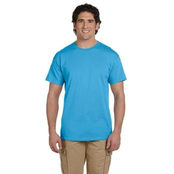 Fruit of the Loom Adult Unisex Short Sleeve Aquatic Blue Cotton T-Shirts, Multi Pack, L - 3 Pack
