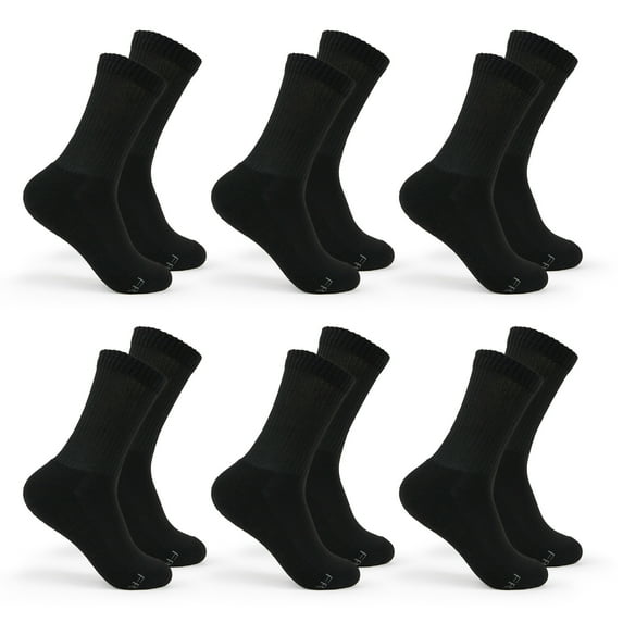 Fruit of the Loom All Day Comfort Crew Socks for Women, Black, Sizes 4-10 (6-Pack)