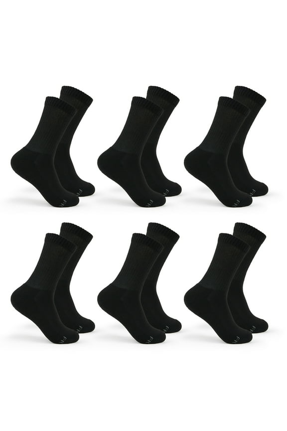 All Day Comfort Crew Socks for Women, Black, Sizes 4-10 (6-Pack)
