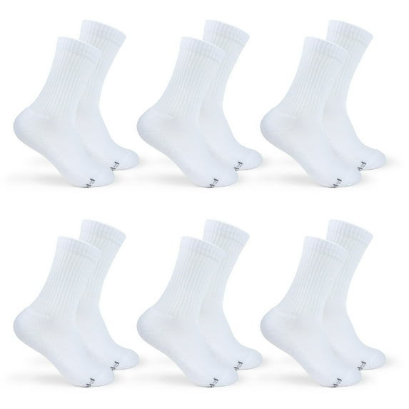 Fruit of the Loom All Day Comfort Crew Socks for Women, White, Sizes 4-10 (6-pack)