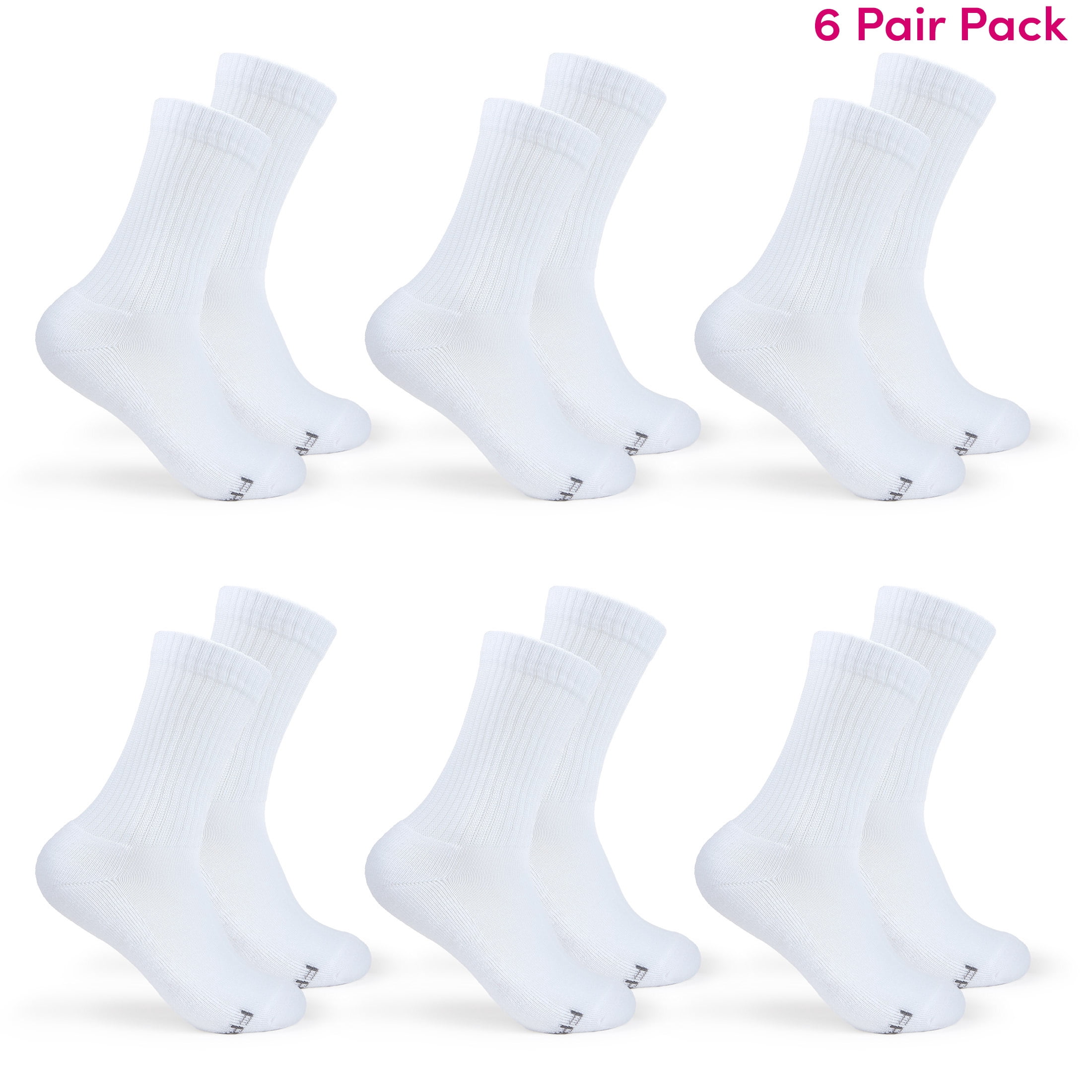 Fruit of the Loom Women's Comfort Crew Socks 6-Pack, White, Sizes