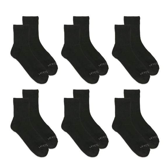Fruit of the Loom All Day Comfort Mid Crew socks for Women, Black, sizes 4-10 (6-pack)