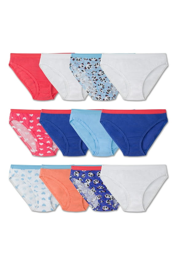 Assorted Cotton Bikini Underwear, 12 Pack Panties (Little Girls & Big Girls)