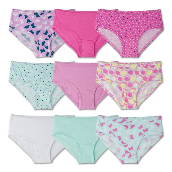 Fruit of the Loom Assorted Cotton Hipster Underwear, 9 Pack (Little Girls & Big Girls)