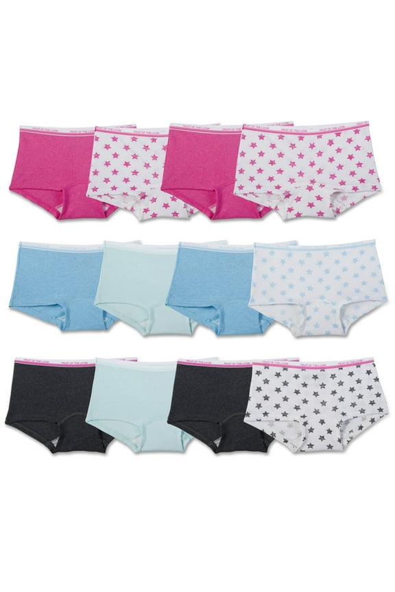 Assorted Heather Boy Short Underwear, 12 Pack Panties (Little Girls & Big Girls)