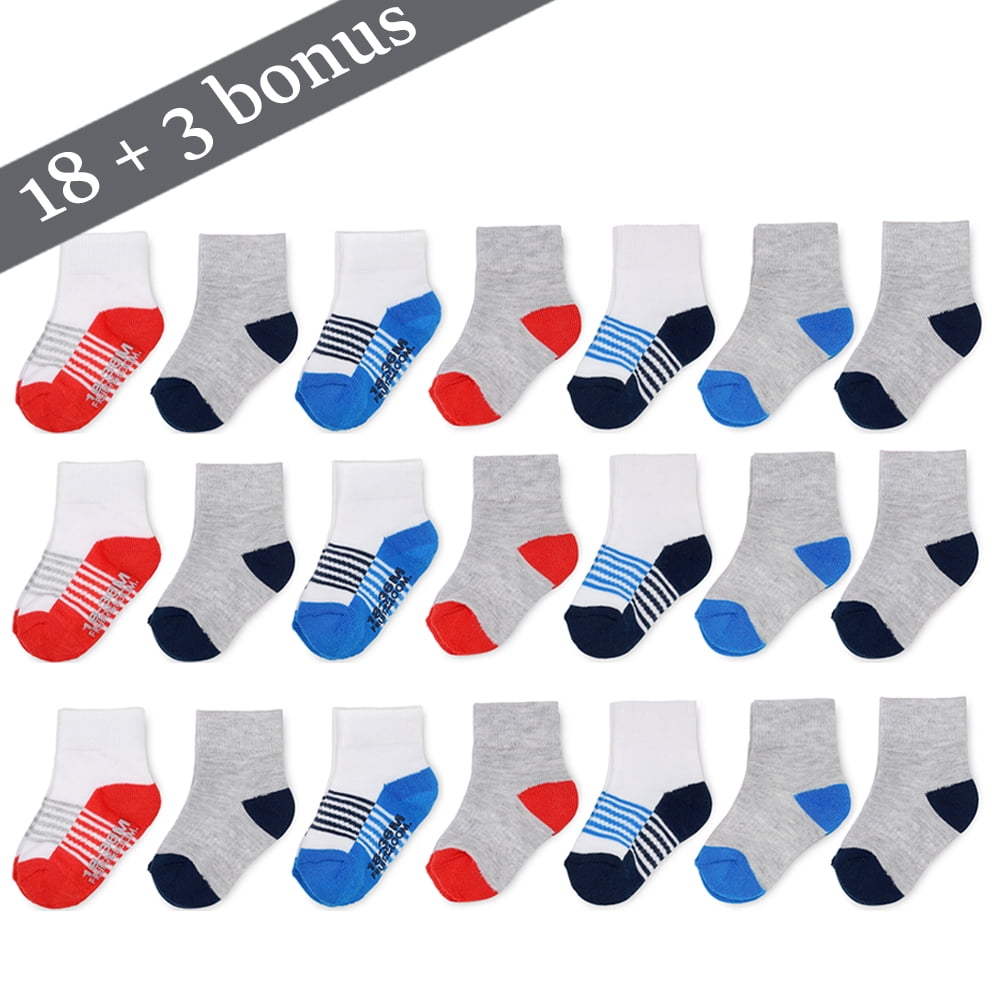 Fruit of the Loom Baby and Toddler Boy Ankle Socks, 18+3 Bonus Pack