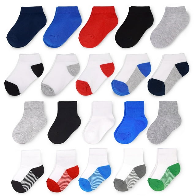 Fruit of the Loom Baby and Toddler Boy Low Cut and Ankle Socks, 20-Pack, Size 6M-5T