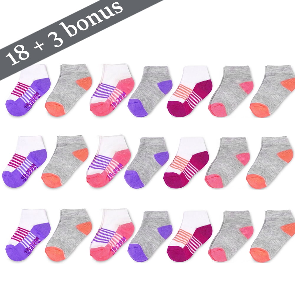 Fruit of the Loom Baby and Toddler Girl Low Cut Socks, 18+3 Bonus Pack ...