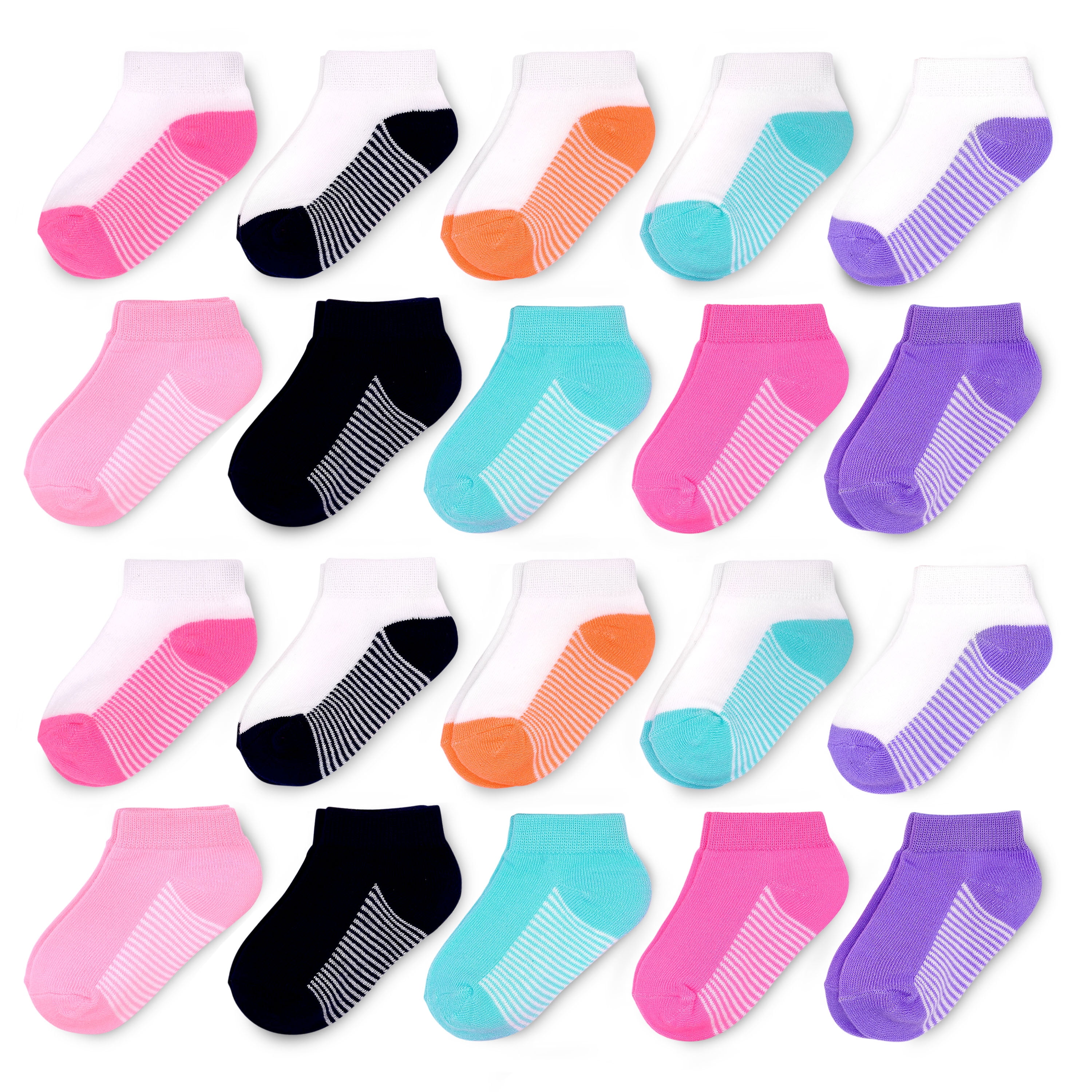 Fruit of the Loom Baby and Toddler Girl Low Cut Socks, 20-Pack, Sizes 6M-5T