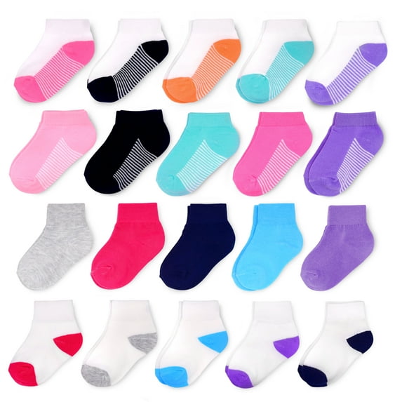 Fruit of the Loom Baby and Toddler Girl Low Cut and Ankle Socks, 20-Pack, Sizes 6M-5T