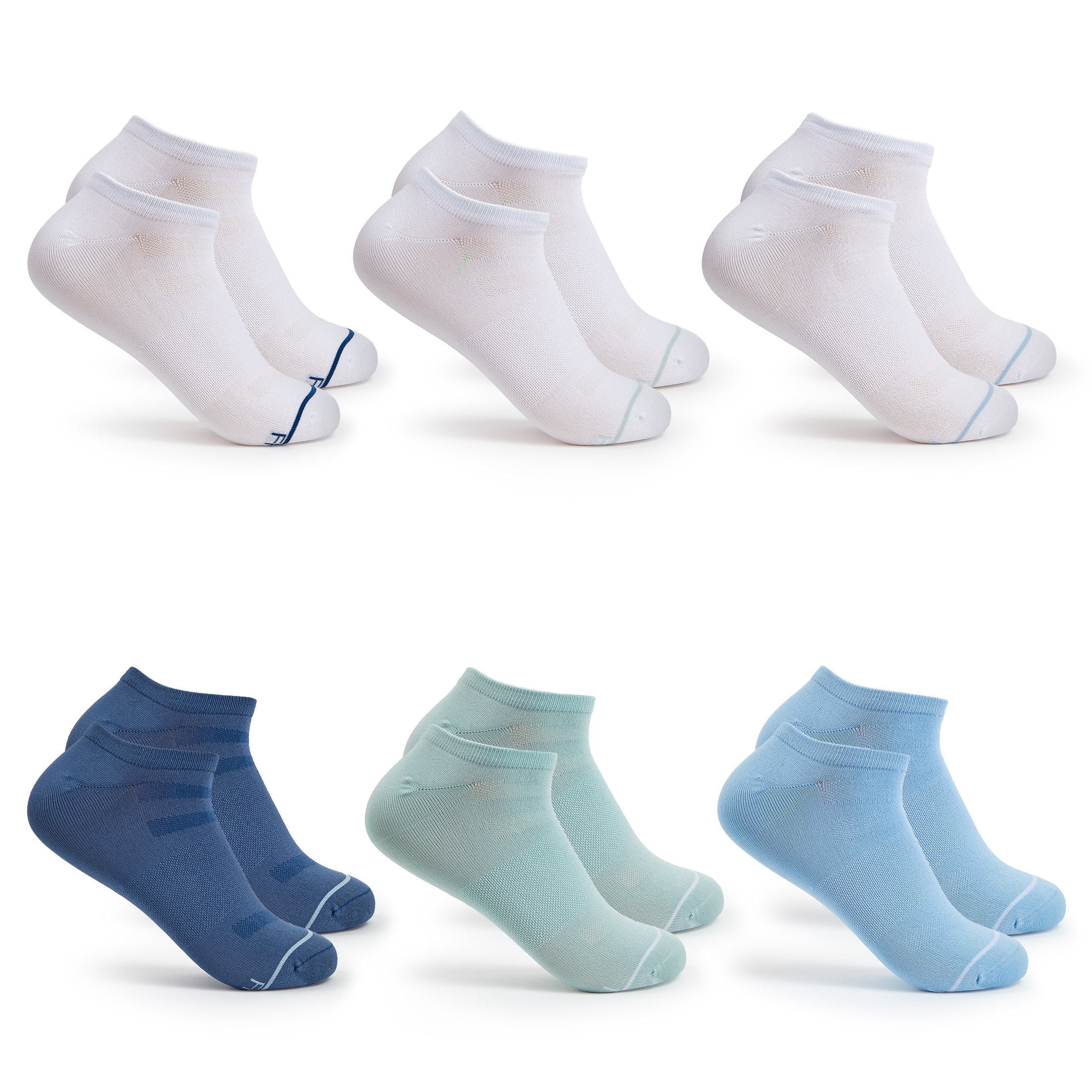 Fruit of the Loom Beyond Soft No Show Socks for Women, Blue Assorted, Sizes 4-10 (6-Pack)