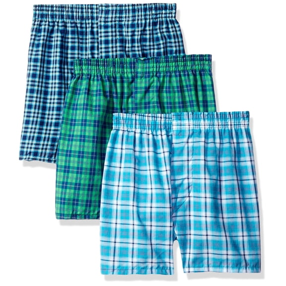 Fruit of the Loom Big Boys' Tartan Woven Boxer 5 Pack Medium