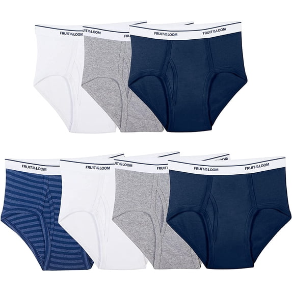 Fruit of the Loom Boys' Tag Free Cotton Briefs (Assorted Colors) Boys Boys 7 Pack White/Grey/Navy X-Small