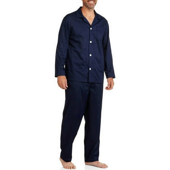 Fruit of the Loom Big & Tall Men's Long Sleeve, Long Pant Solid Pajama Set