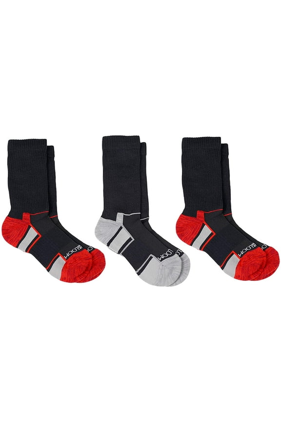 Boy's Breathable Cooling Nylon 3 Pack Crew Socks, Medium Shoe Size: 9-2.5 Black/Red