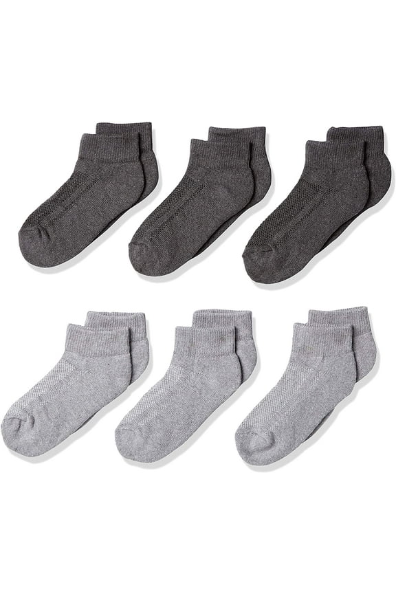 Boy's Breathable Cotton Socks - 6 Pair Pack 9-2.5 Gray