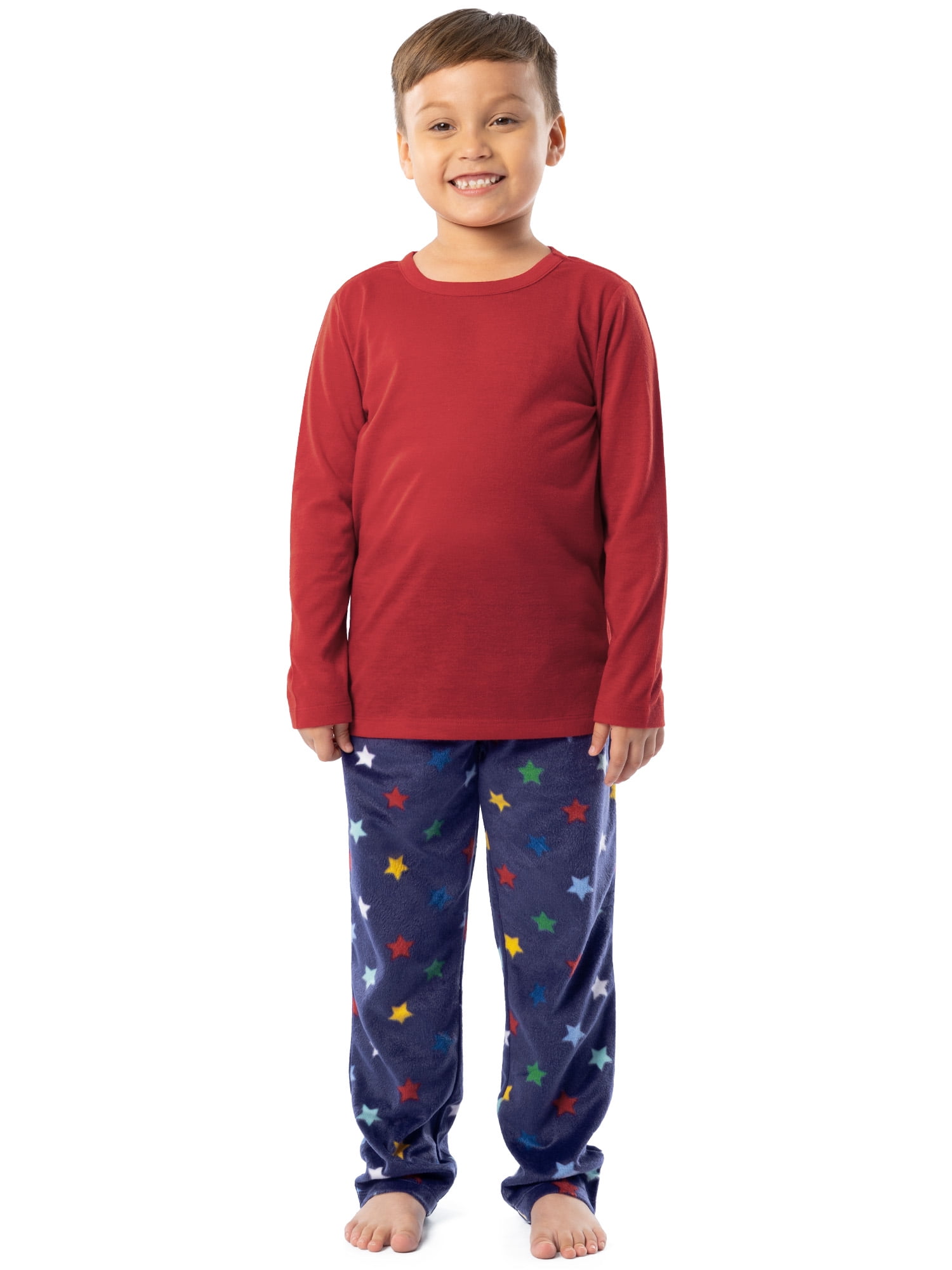 Fruit of the Loom Boy's Long Sleeve Fleece Pajama Set, 2-Piece, Sizes 4-16