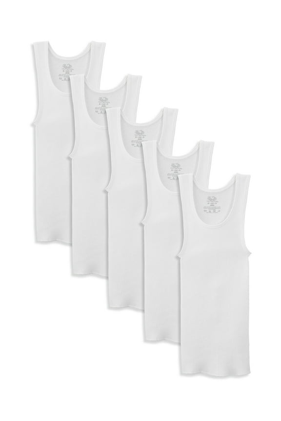 Boy's Ribbed White Tank Top A Shirts (5 Pack)