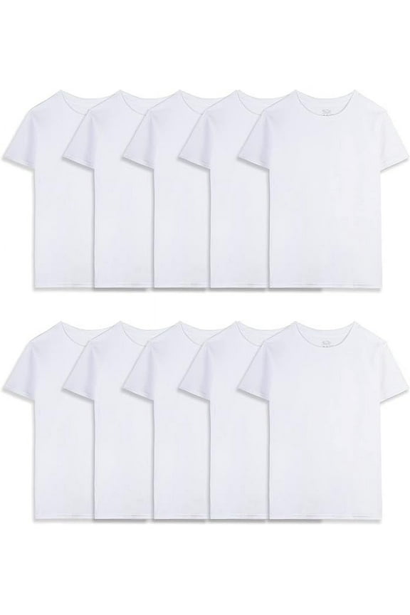 Boys 100 % Cotton Undershirts, 10 Pack White Cotton Crew T-Shirts Undershirts , Size XS 4-5