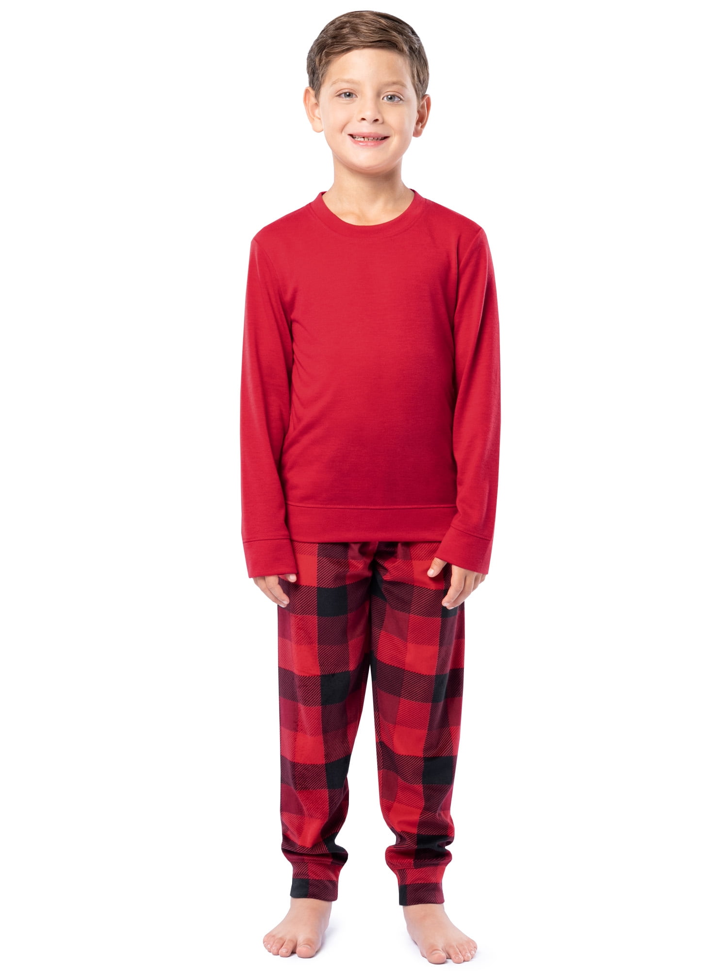 Fruit of the Loom Boy's Sleep Long Sleeve Top & Velour Fleece Jogger Pajama Set, 2-Piece, Sizes 4-16