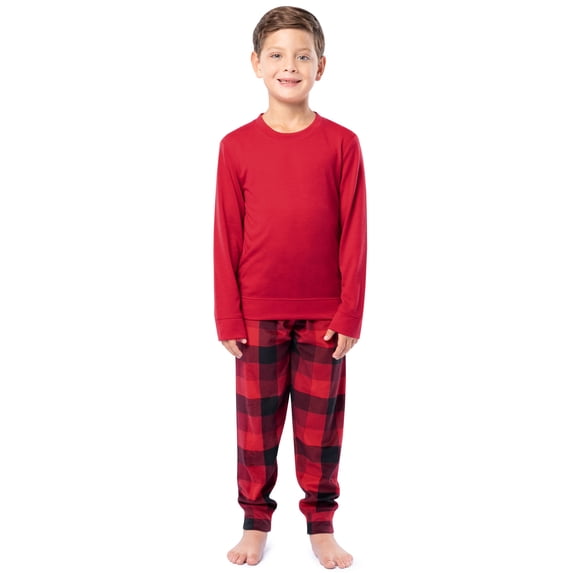 Fruit of the Loom Boy's Sleep Long Sleeve Top & Velour Fleece Pajama Set, 2-Piece, Sizes 4-16