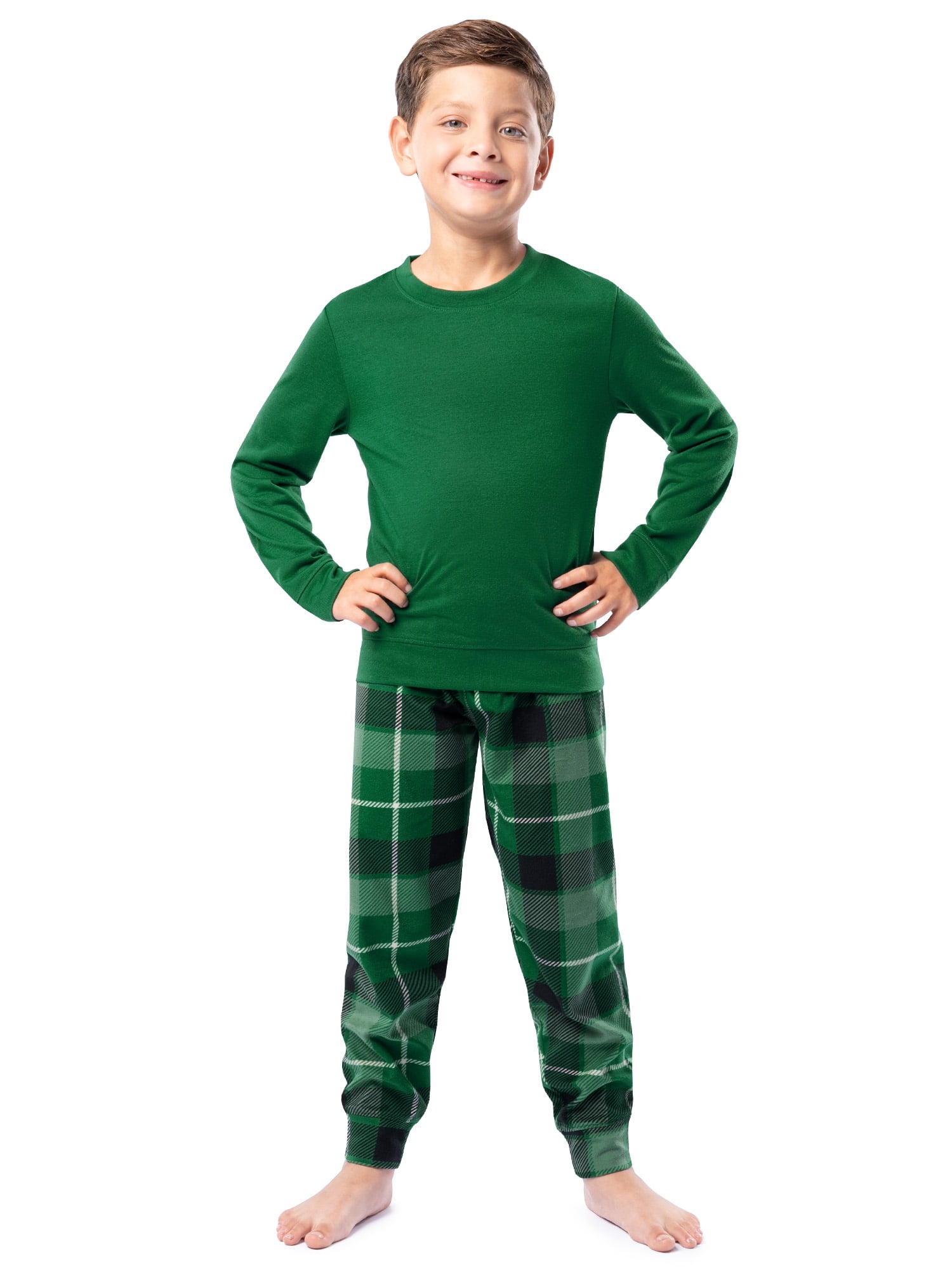 Fruit of the Loom Boy's Sleep Long Sleeve Top & Velour Fleece Jogger Pajama Set, 2-Piece, Sizes 4-16