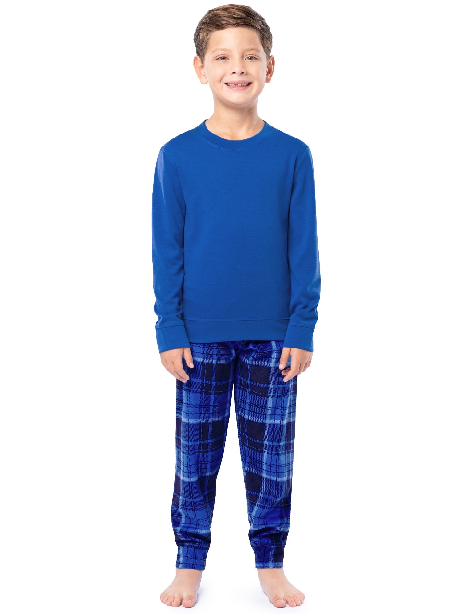 Fruit of the Loom Boy's Sleep Long Sleeve Top & Velour Fleece Jogger Pajama Set, 2-Piece, Sizes 4-16
