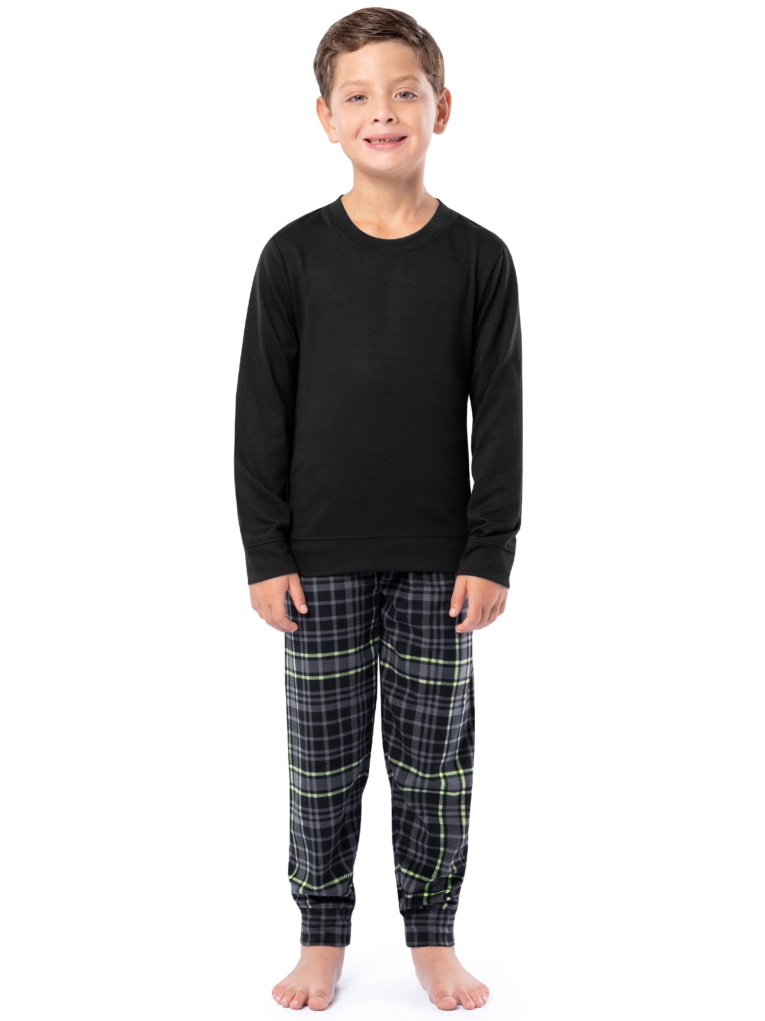 Fruit of the Loom Boy's Sleep Long Sleeve Top & Velour Fleece Jogger Pajama Set, 2-Piece, Sizes 4-16