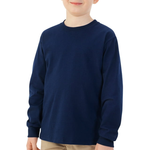 Fruit of the Loom Boys 4-18 Long Sleeve Crew Neck T-Shirt with Rib Cuffs