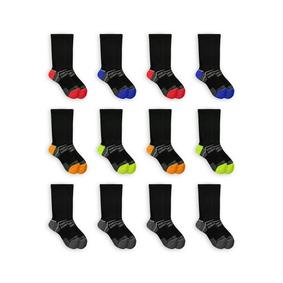 Fruit of the Loom Boys Active Crew Socks, 12 Pack