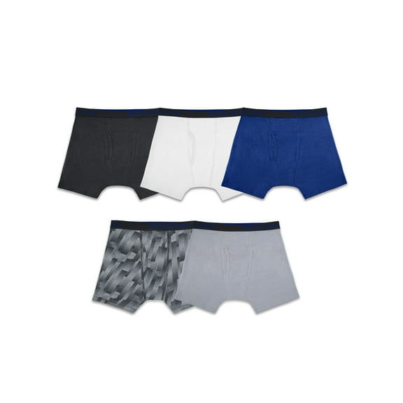 Fruit of the Loom Boys' Breathable Cotton Boxer Briefs, 5 Pack, Sizes S-XL