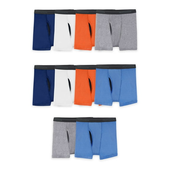 Fruit of the Loom Boys' Cotton Boxer Briefs, 10 Pack, Sizes S-XL