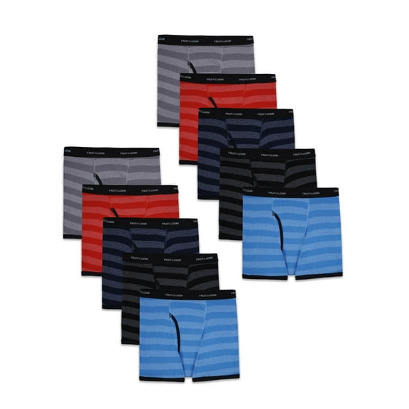 Fruit of the Loom Boys' Cotton Boxer Briefs, 10 Pack, Sizes S-XL