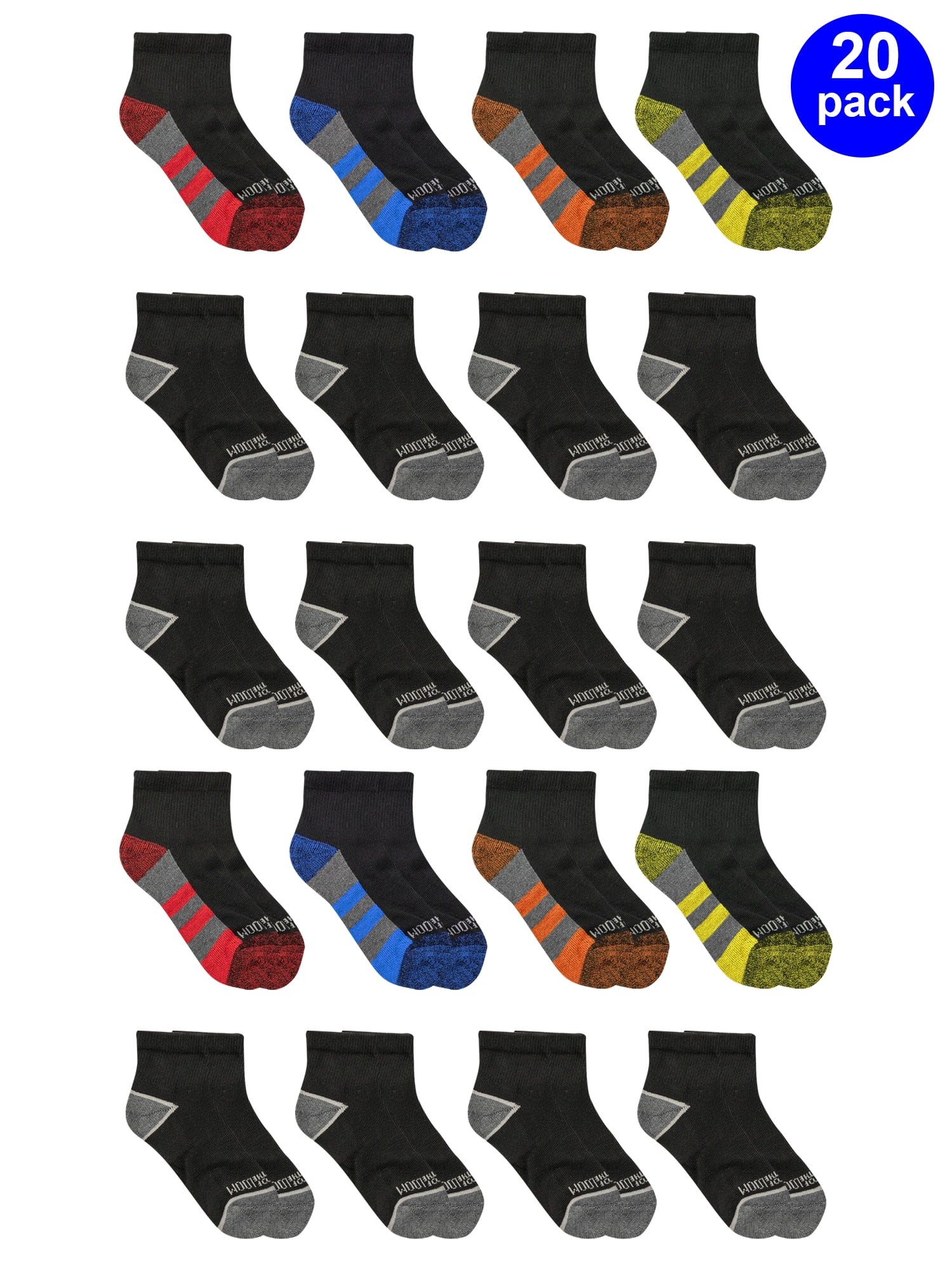 Fruit of the Loom Boys Kid-Approved Cushioned Ankle Socks, 20 Pack ...
