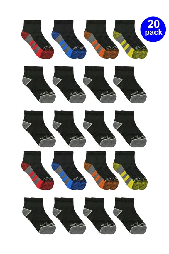 Boys Cushioned Ankle Socks, 20 Pack