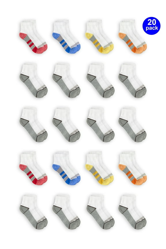 Boys Cushioned Ankle Socks, 20 Pack