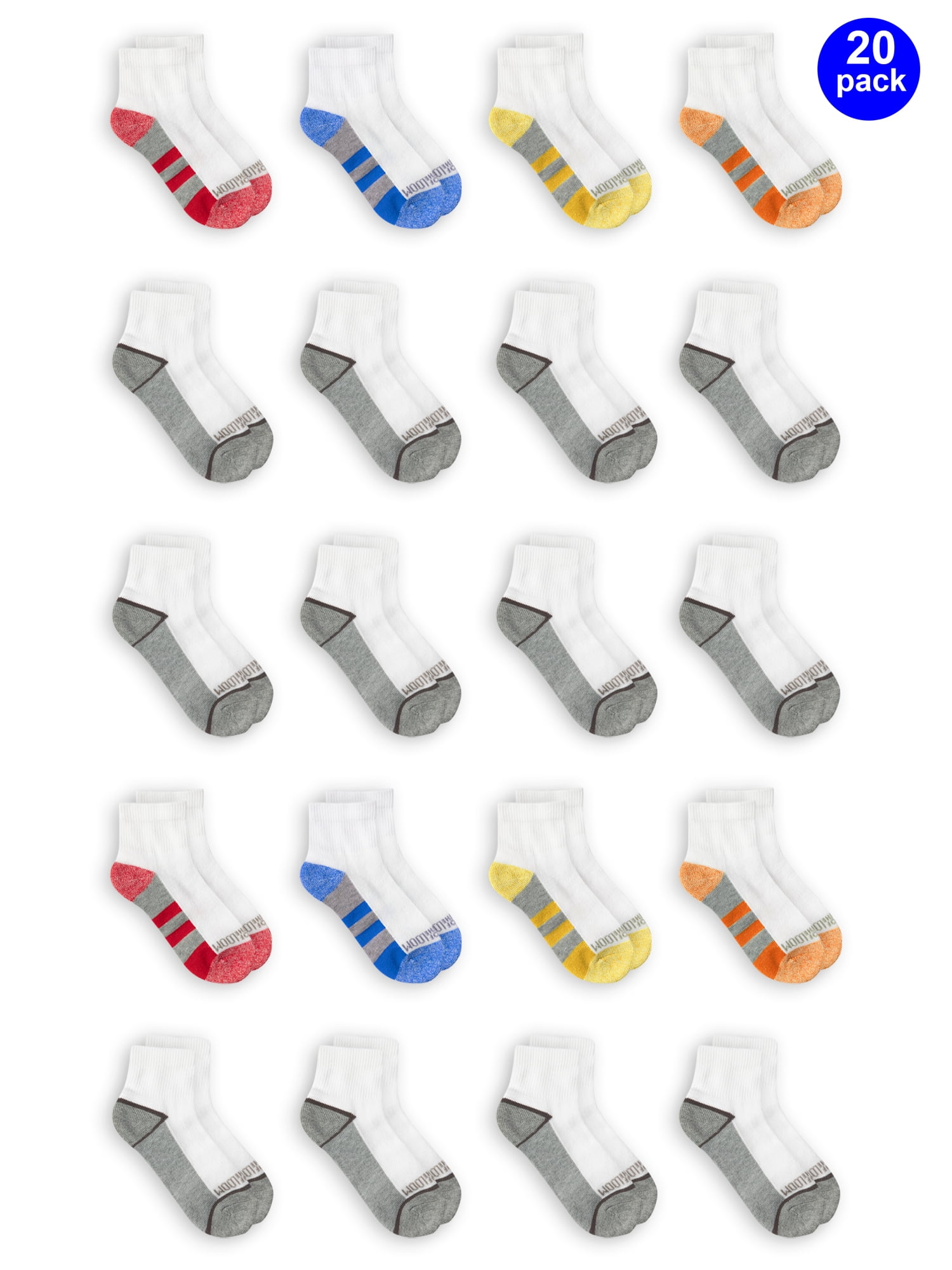 Fruit of the Loom Boys Cushioned Ankle Socks, 20 Pack - Walmart.com