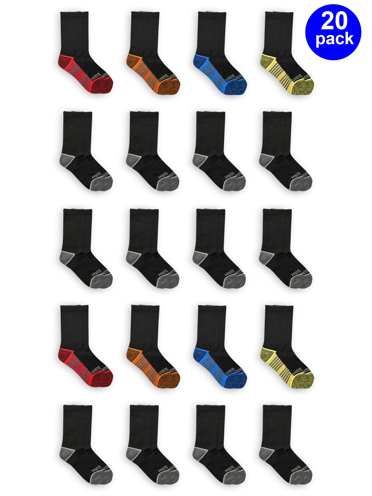 Fruit of the Loom Boys 20-Pack Cushioned Crew Socks with Durable Zone ...