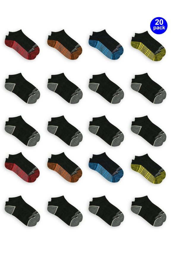 Boys Cushioned No Show Socks, 20 Pack