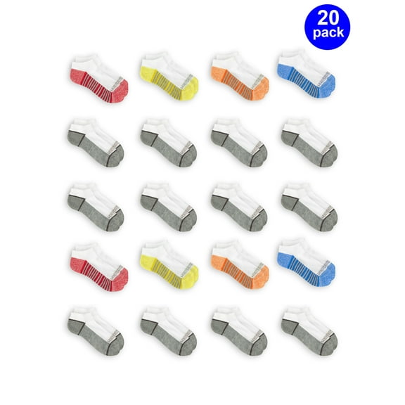 Fruit of the Loom Boys Cushioned No Show Socks, 20 Pack