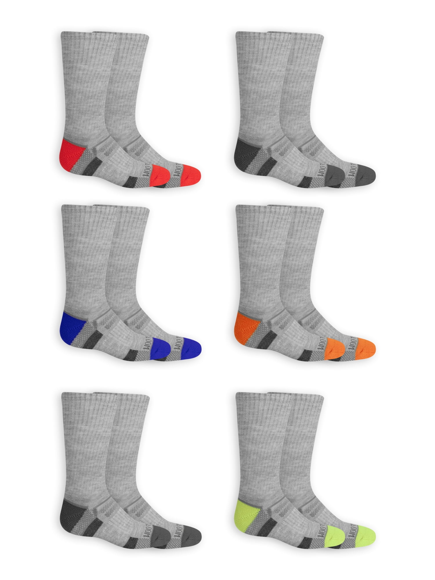 Fruit of the Loom Boys Every Active Crew 6 Pack Socks - Walmart.com