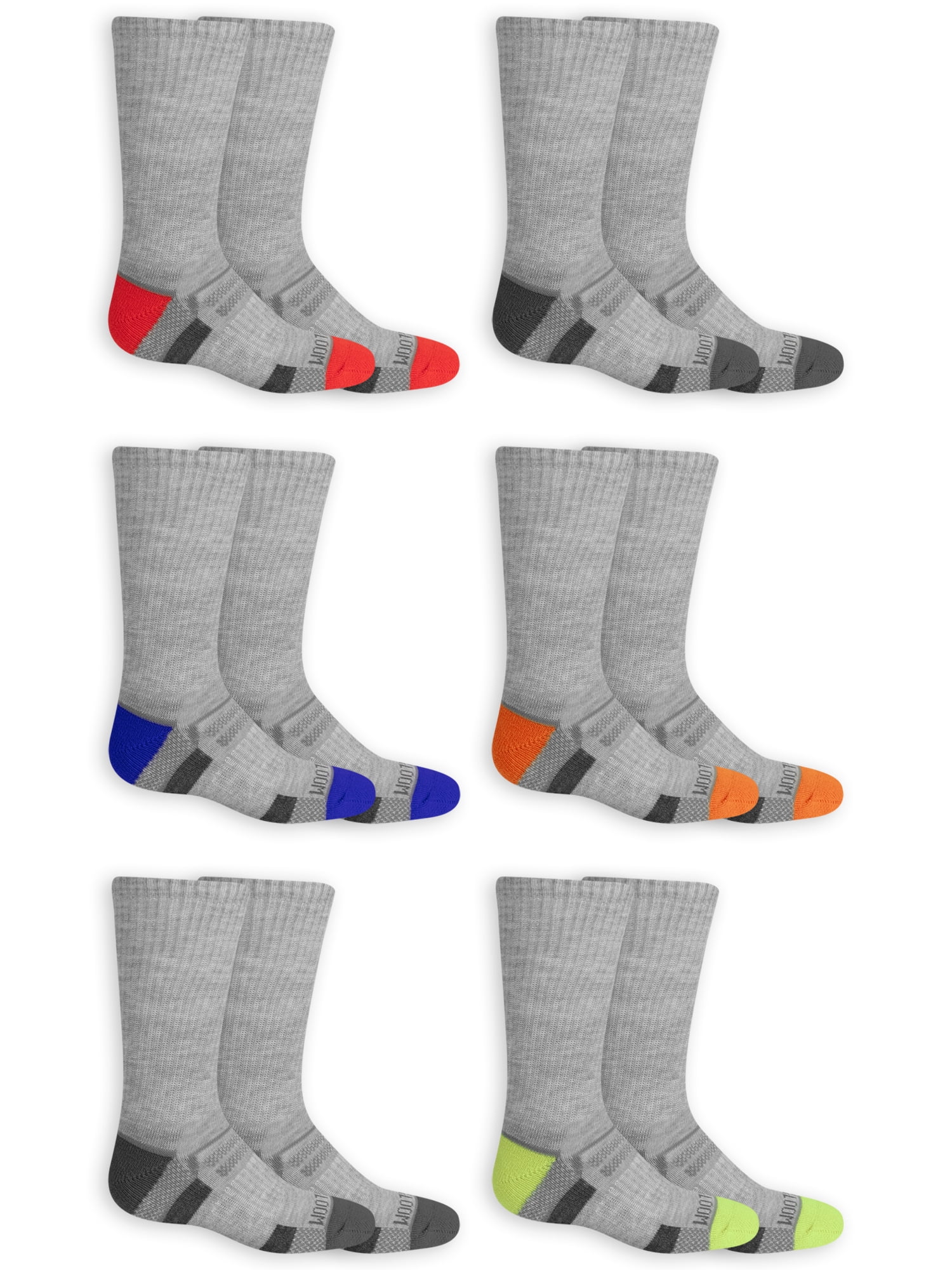 Fruit of the Loom Boys Every Active Crew 6 Pack Socks - Walmart.com