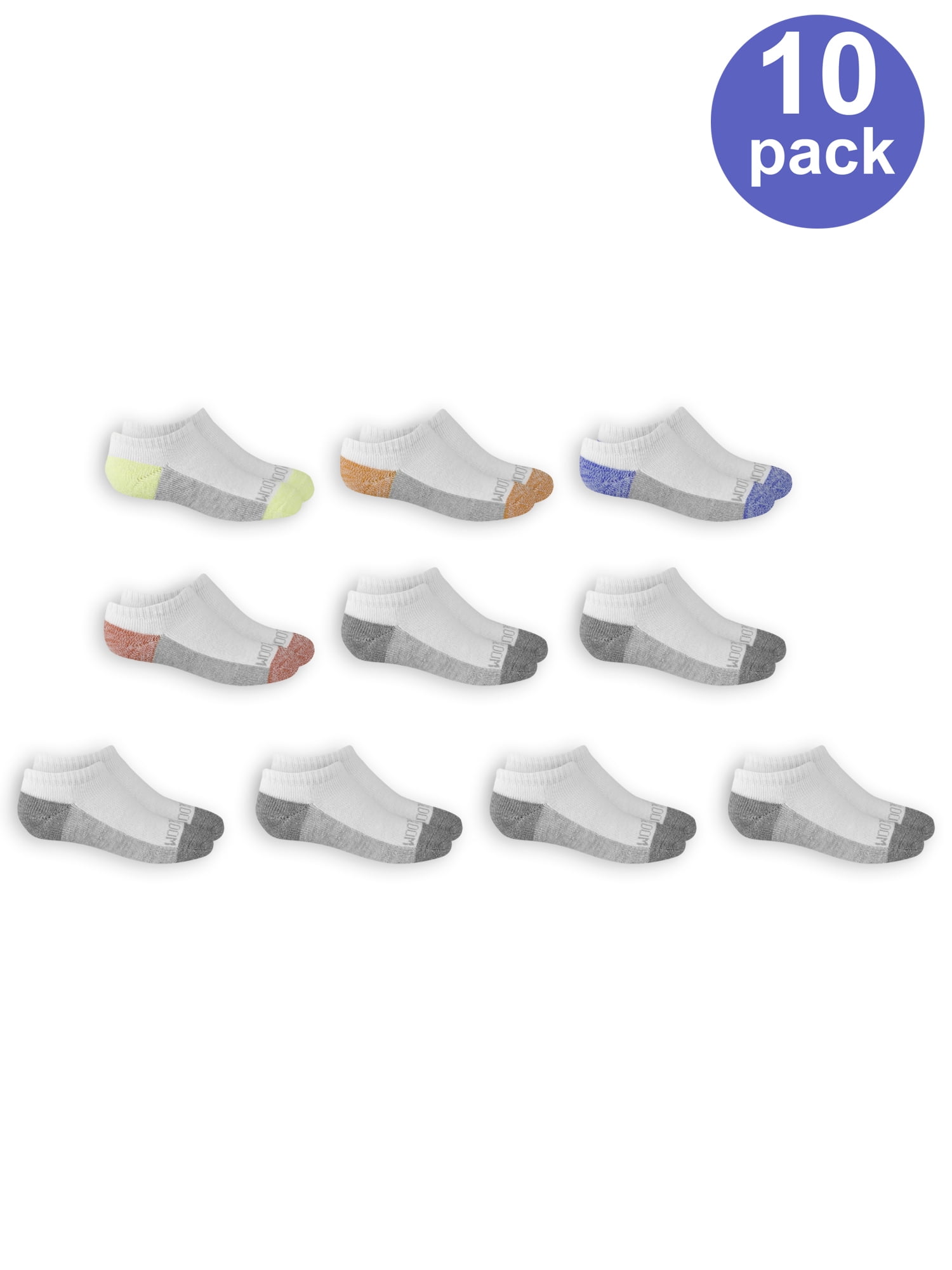 Fruit of the Loom Boys 10 Pack No Show Socks, Reinforced Heel & Toe ...