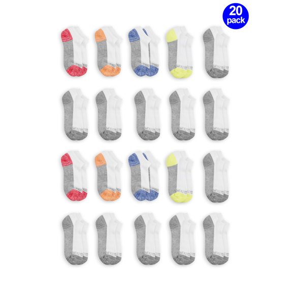 Fruit of the Loom Boys Socks, 20 Pack No Show Durable Cushion (Little Boys & Big Boys)