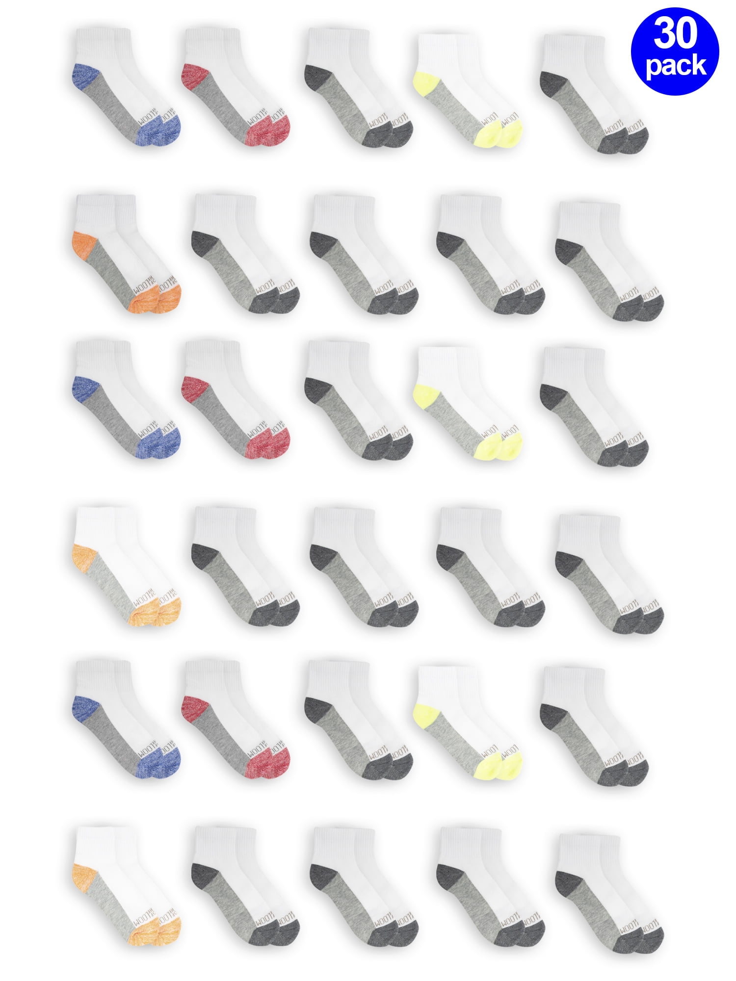 Fruit of the Loom Boys Socks, 30 Pack Ankle Durable Cushion (Little Boys & Big Boys)