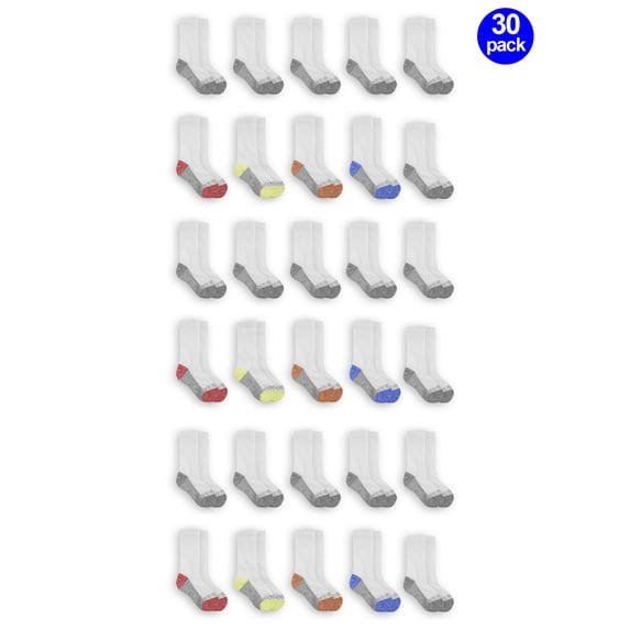 Fruit of the Loom Boys Socks, 30 Pack Crew Durable Cushion (Little Boys & Big Boys)