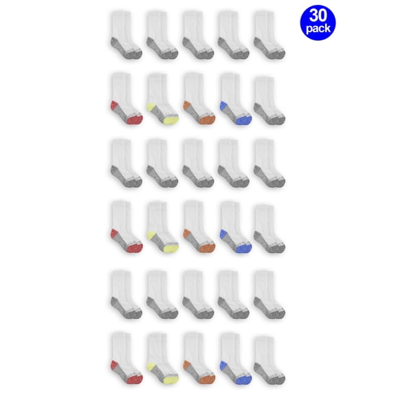 Fruit of the Loom Boys Socks, 30 Pack Crew Durable Cushion (Little Boys & Big Boys)