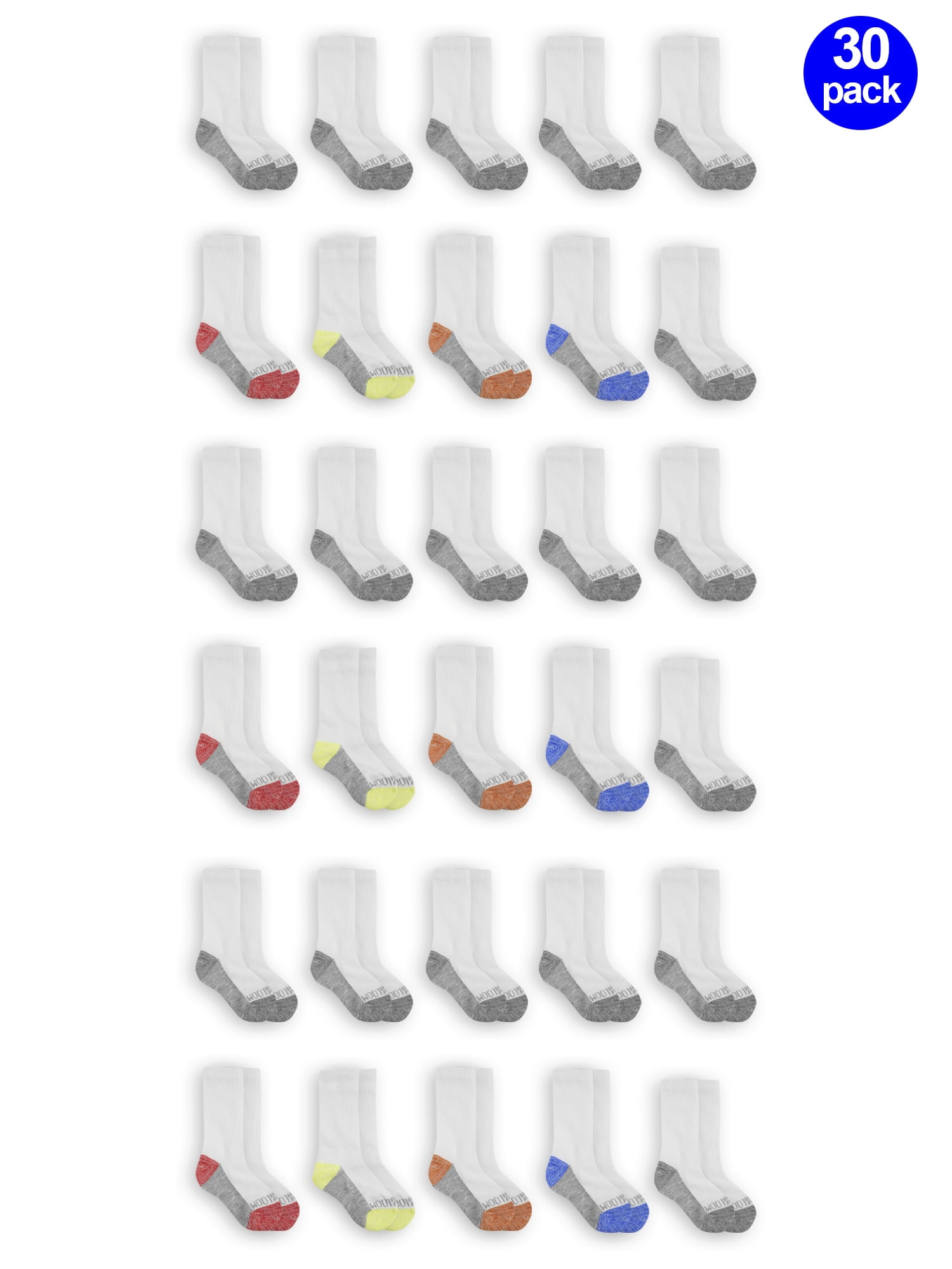 Fruit of the Loom Boys Socks, 30 Pack Crew Durable Cushion (Little Boys ...