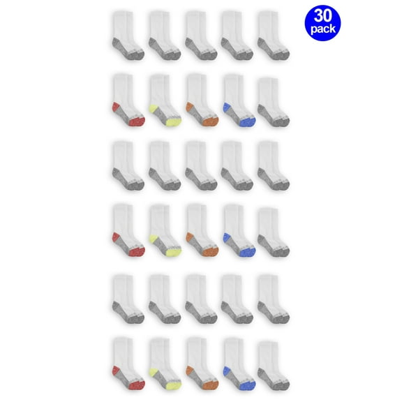 Fruit of the Loom Boys Socks, 30 Pack Crew Durable Cushion (Little Boys & Big Boys)